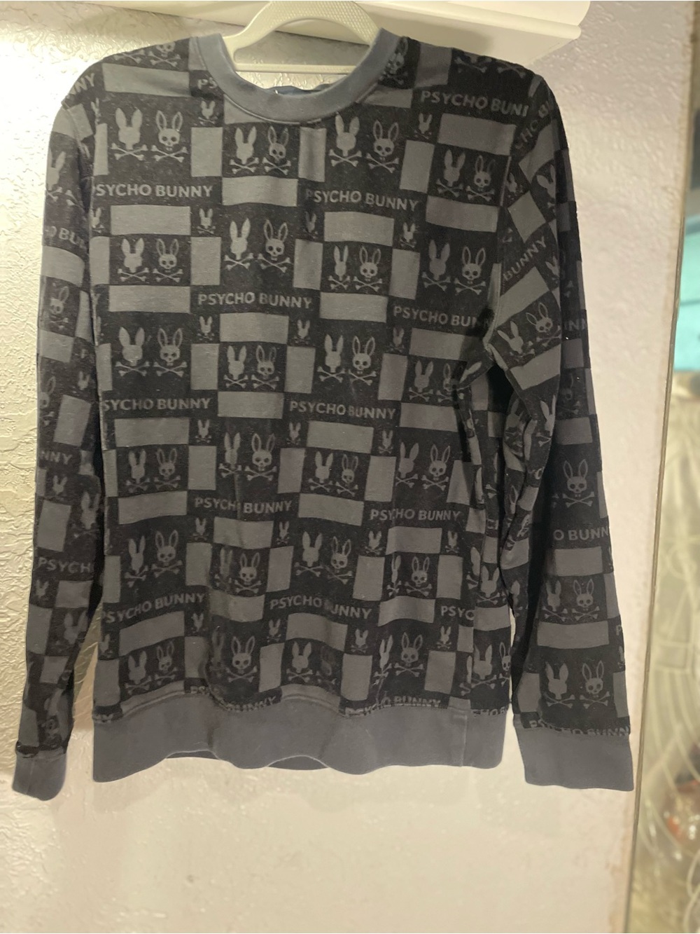 Psycho Bunny Men's Black & Gray Logo-Check Crewneck Sweater